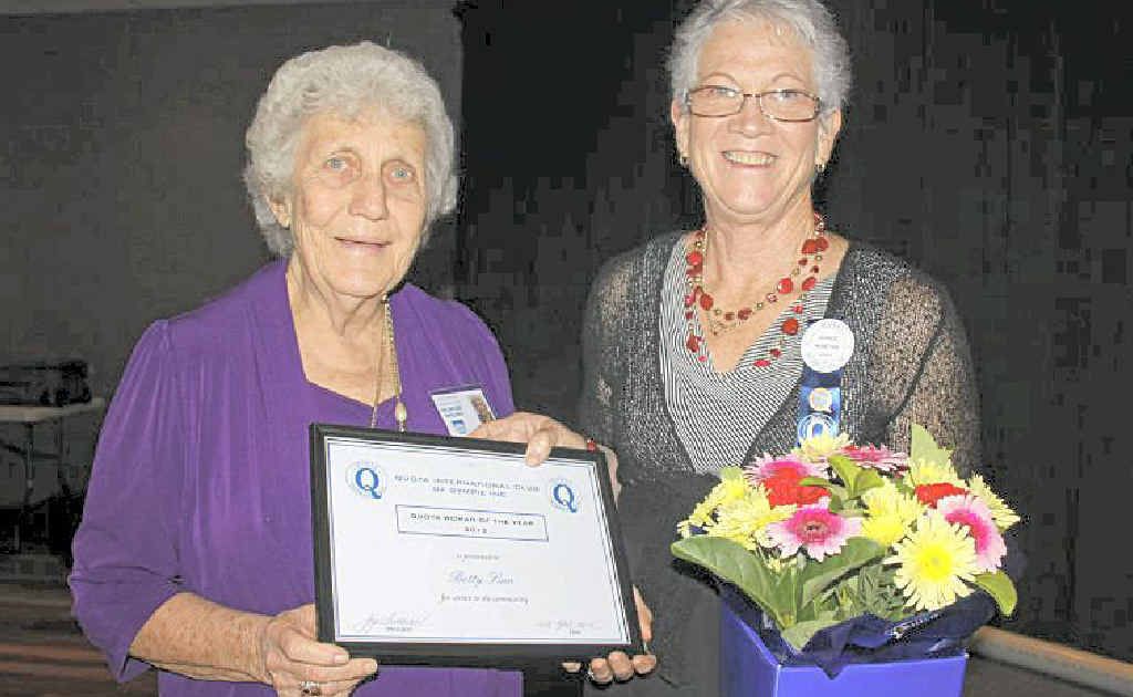 Gympie Quota Club’s Woman of the Year Betty Sinn (left) with incoming president Eunice McIntyre. Gympie Quota Club’s Woman of the Year Betty Sinn (left) with incoming president Eunice McIntyre.
